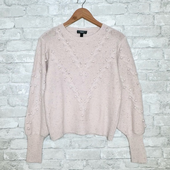 AQUA Cashmere Popcorn Cable Cashmere Sweater Size Medium Heathered Pastel Pink - Picture 8 of 9